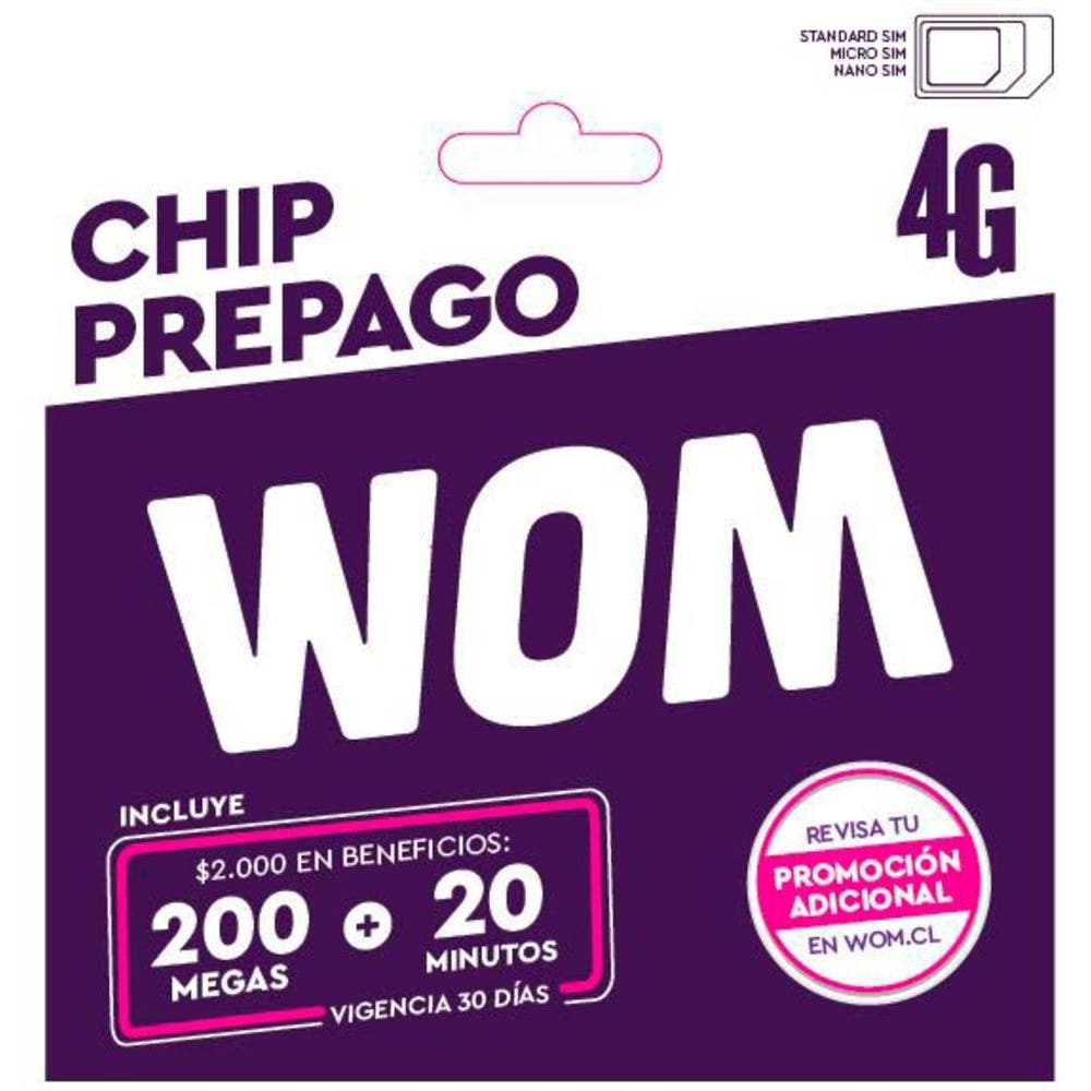 Wom Chip Prepago 1 Giga + 50 Min + Whatsapp Ilimitado