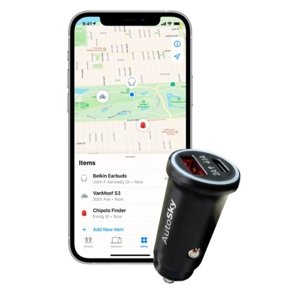 Autosky Localizador Find My Y Cargador De Auto Afma-200